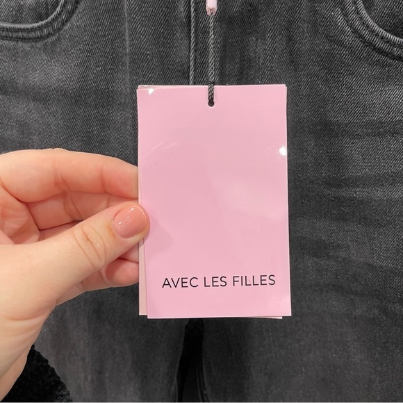 Aves Les Filles High Waist Blown Out Knee Jeans Black Size 26 Raw Hem - Picture 6 of 14